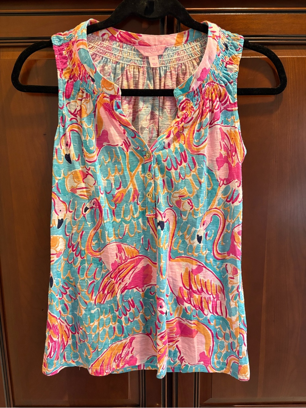Lilly Pulitzer Flamingo Essie “Peel & Eat” Flowy Top - XS